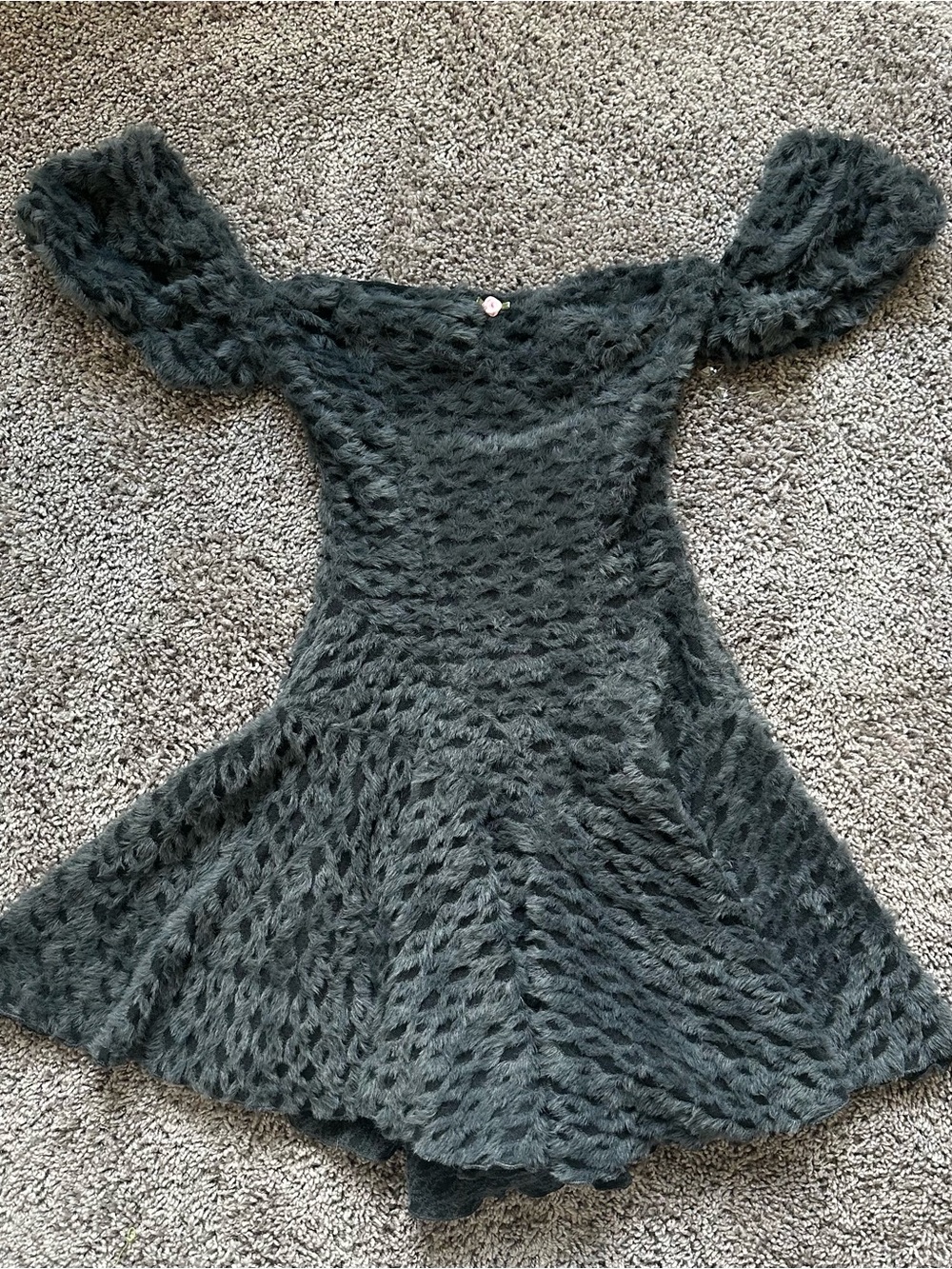 Dolls Kill Dark Gray Plush Off-Shoulder Mini Dress